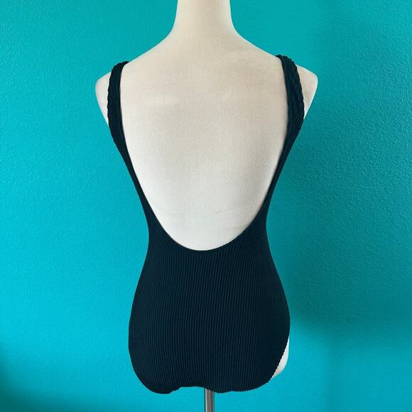 NWT Aerie Crinkle Ring Full Coverage One Piece Swimsuit Black Swim Beach - Picture 4 of 7